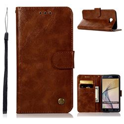 Luxury Retro Leather Wallet Case for Samsung Galaxy J7 Prime G610 - Brown