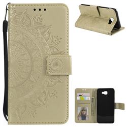 Intricate Embossing Datura Leather Wallet Case for Samsung Galaxy J7 Prime G610 - Golden