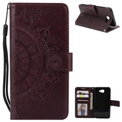 Intricate Embossing Datura Leather Wallet Case for Samsung Galaxy J7 Prime G610 - Brown