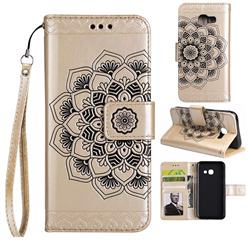 Embossing Half Mandala Flower Leather Wallet Case for Samsung Galaxy J7 Prime G610 - Golden