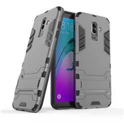 Armor Premium Tactical Grip Kickstand Shockproof Dual Layer Rugged Hard Cover for Samsung Galaxy J8 - Gray