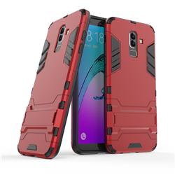 Armor Premium Tactical Grip Kickstand Shockproof Dual Layer Rugged Hard Cover for Samsung Galaxy J8 - Wine Red