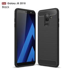 Luxury Carbon Fiber Brushed Wire Drawing Silicone TPU Back Cover for Samsung Galaxy J8 - Black
