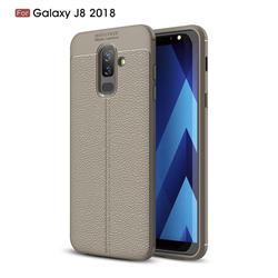 Luxury Auto Focus Litchi Texture Silicone TPU Back Cover for Samsung Galaxy J8 - Gray