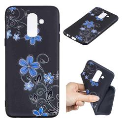 Little Blue Flowers 3D Embossed Relief Black TPU Cell Phone Back Cover for Samsung Galaxy J8