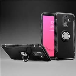 Armor Anti Drop Carbon PC + Silicon Invisible Ring Holder Phone Case for Samsung Galaxy J8 - Black