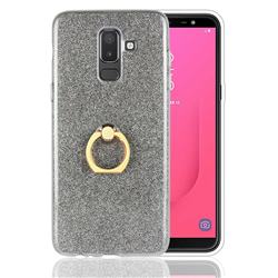 Luxury Soft TPU Glitter Back Ring Cover with 360 Rotate Finger Holder Buckle for Samsung Galaxy J8 - Black