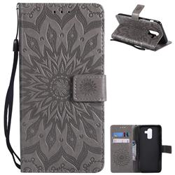 Embossing Sunflower Leather Wallet Case for Samsung Galaxy J8 - Gray