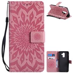 Embossing Sunflower Leather Wallet Case for Samsung Galaxy J8 - Pink
