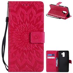 Embossing Sunflower Leather Wallet Case for Samsung Galaxy J8 - Red