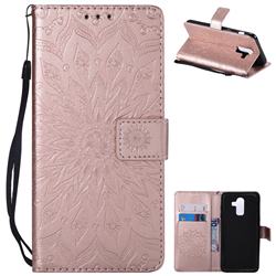 Embossing Sunflower Leather Wallet Case for Samsung Galaxy J8 - Rose Gold
