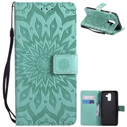 Embossing Sunflower Leather Wallet Case for Samsung Galaxy J8 - Green