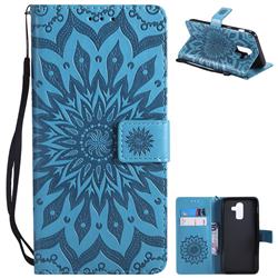 Embossing Sunflower Leather Wallet Case for Samsung Galaxy J8 - Blue