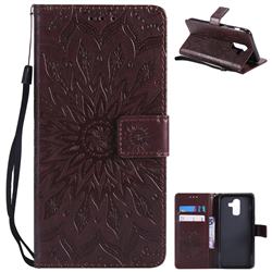 Embossing Sunflower Leather Wallet Case for Samsung Galaxy J8 - Brown