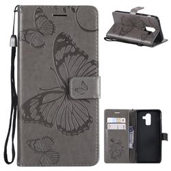 Embossing 3D Butterfly Leather Wallet Case for Samsung Galaxy J8 - Gray