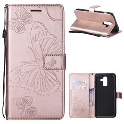 Embossing 3D Butterfly Leather Wallet Case for Samsung Galaxy J8 - Rose Gold