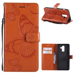 Embossing 3D Butterfly Leather Wallet Case for Samsung Galaxy J8 - Orange
