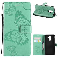 Embossing 3D Butterfly Leather Wallet Case for Samsung Galaxy J8 - Green