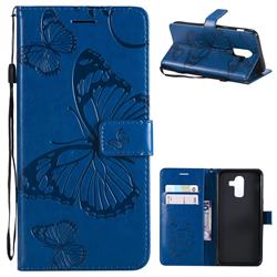 Embossing 3D Butterfly Leather Wallet Case for Samsung Galaxy J8 - Blue