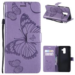 Embossing 3D Butterfly Leather Wallet Case for Samsung Galaxy J8 - Purple