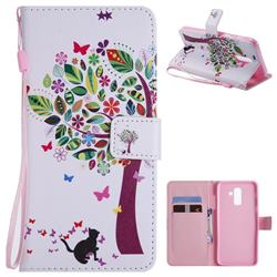 Cat and Tree PU Leather Wallet Case for Samsung Galaxy J8