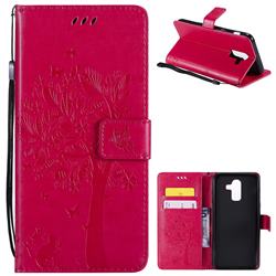 Embossing Butterfly Tree Leather Wallet Case for Samsung Galaxy J8 - Rose