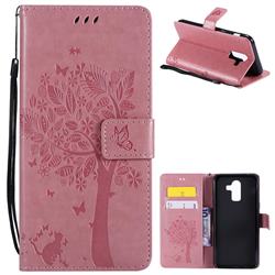 Embossing Butterfly Tree Leather Wallet Case for Samsung Galaxy J8 - Pink