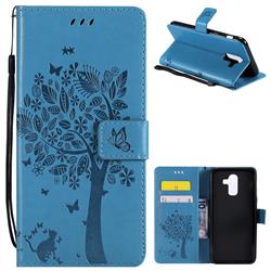 Embossing Butterfly Tree Leather Wallet Case for Samsung Galaxy J8 - Blue