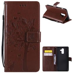 Embossing Butterfly Tree Leather Wallet Case for Samsung Galaxy J8 - Brown