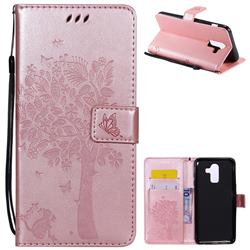 Embossing Butterfly Tree Leather Wallet Case for Samsung Galaxy J8 - Rose Pink