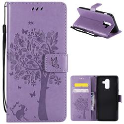 Embossing Butterfly Tree Leather Wallet Case for Samsung Galaxy J8 - Violet