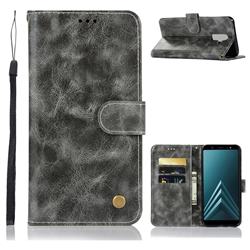 Luxury Retro Leather Wallet Case for Samsung Galaxy J8 - Gray