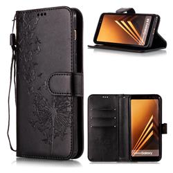 Intricate Embossing Dandelion Butterfly Leather Wallet Case for Samsung Galaxy J8 - Black