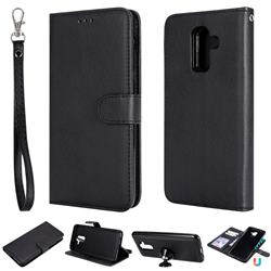 Retro Greek Detachable Magnetic PU Leather Wallet Phone Case for Samsung Galaxy J8 - Black
