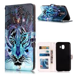 Ice Wolf 3D Relief Oil PU Leather Wallet Case for Samsung Galaxy J8