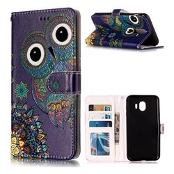 Folk Owl 3D Relief Oil PU Leather Wallet Case for Samsung Galaxy J8