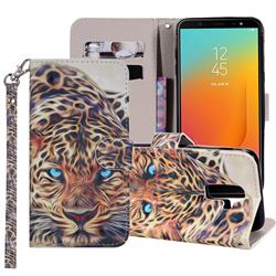 Leopard 3D Painted Leather Phone Wallet Case Cover for Samsung Galaxy J8