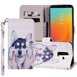 Husky Dog 3D Painted Leather Phone Wallet Case Cover for Samsung Galaxy J8
