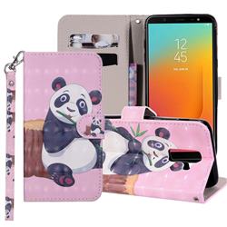 Happy Panda 3D Painted Leather Phone Wallet Case Cover for Samsung Galaxy J8