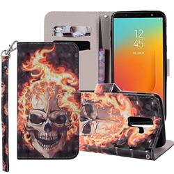 Flame Skull 3D Painted Leather Phone Wallet Case Cover for Samsung Galaxy J8