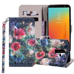 Rose Flower 3D Painted Leather Phone Wallet Case Cover for Samsung Galaxy J8