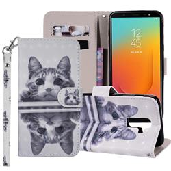 Mirror Cat 3D Painted Leather Phone Wallet Case Cover for Samsung Galaxy J8
