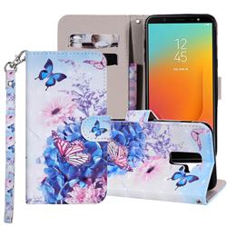 Pansy Butterfly 3D Painted Leather Phone Wallet Case Cover for Samsung Galaxy J8
