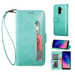 Retro Calfskin Zipper Leather Wallet Case Cover for Samsung Galaxy J8 - Mint Green
