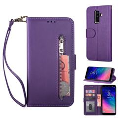 Retro Calfskin Zipper Leather Wallet Case Cover for Samsung Galaxy J8 - Purple