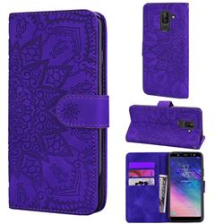 Retro Embossing Mandala Flower Leather Wallet Case for Samsung Galaxy J8 - Purple