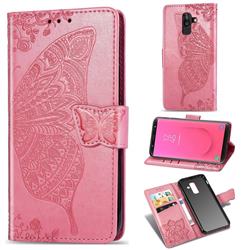 Embossing Mandala Flower Butterfly Leather Wallet Case for Samsung Galaxy J8 - Pink