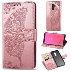 Embossing Mandala Flower Butterfly Leather Wallet Case for Samsung Galaxy J8 - Rose Gold