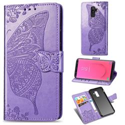 Embossing Mandala Flower Butterfly Leather Wallet Case for Samsung Galaxy J8 - Light Purple