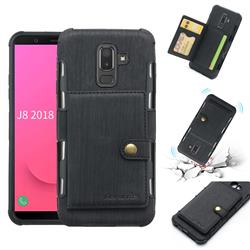 Brush Multi-function Leather Phone Case for Samsung Galaxy J8 - Black